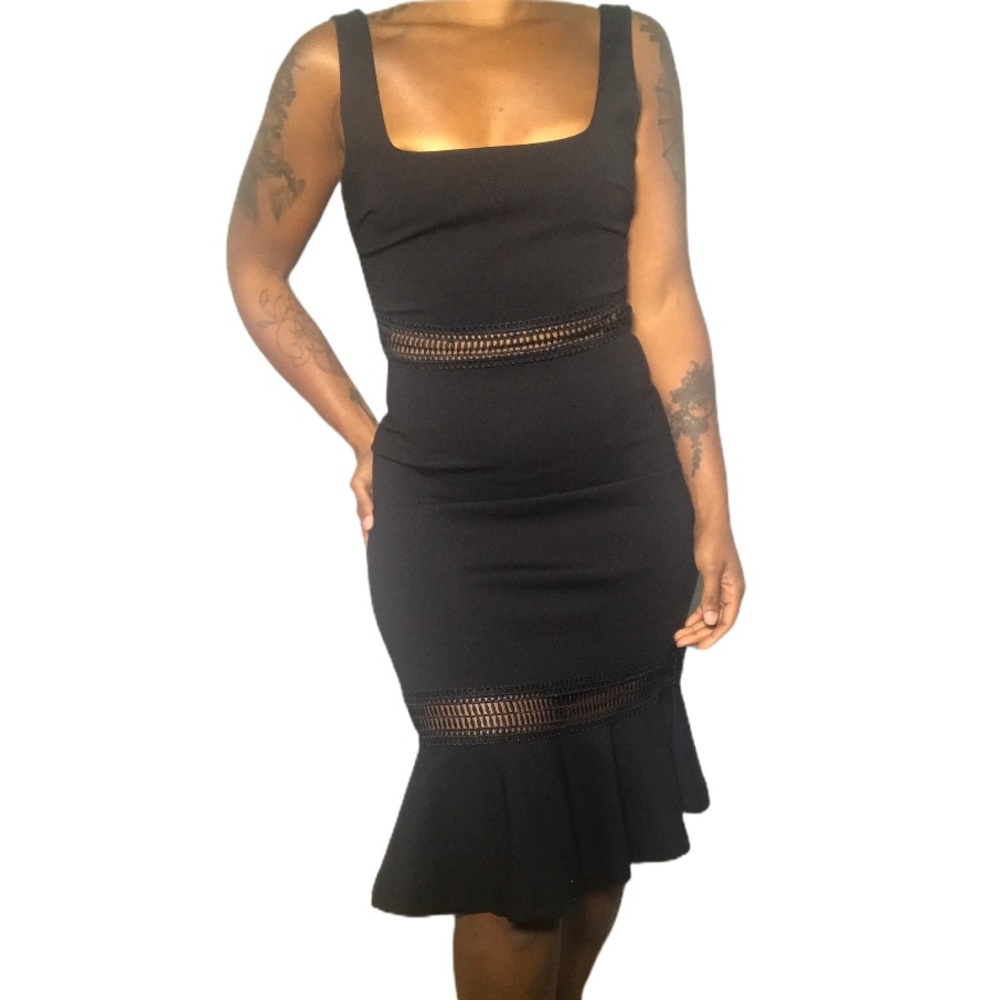 Lulu's Black Cocktail Dress Crotchet Inserts SZ XS